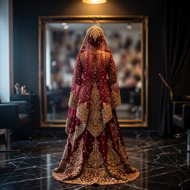 A bride in full bridal makeup at Noor Beauty Salon, Dhaka
