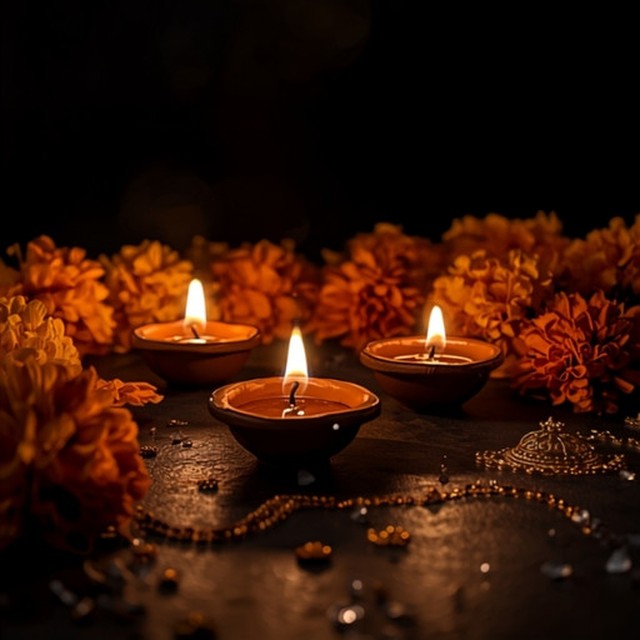 Diyas and marigold flowers for a Durga Puja themed beauty package at Noor Beauty Salon, Dhaka