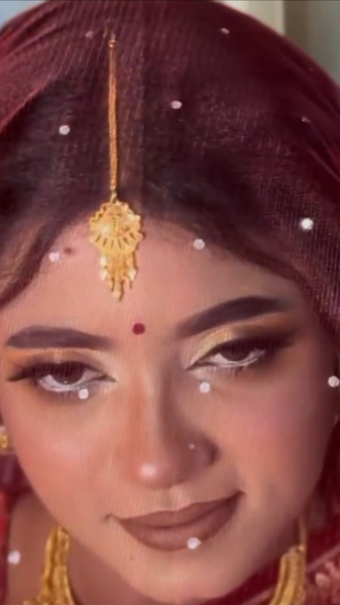 Close on a finished bridal face, filmed in the salon